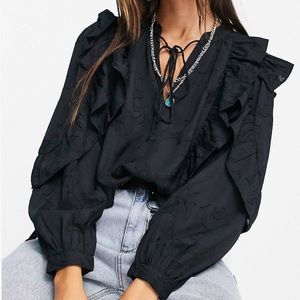 New with tags Topshop XS frill embroidered boho blouse. Black